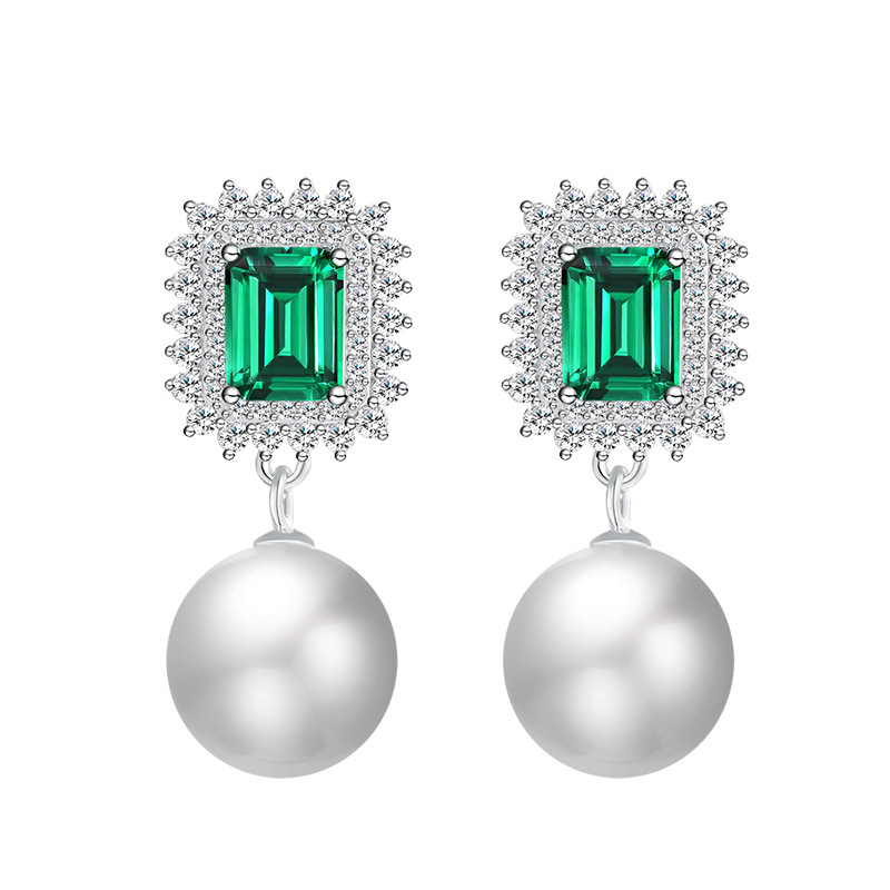 祖母绿珍珠银耳饰