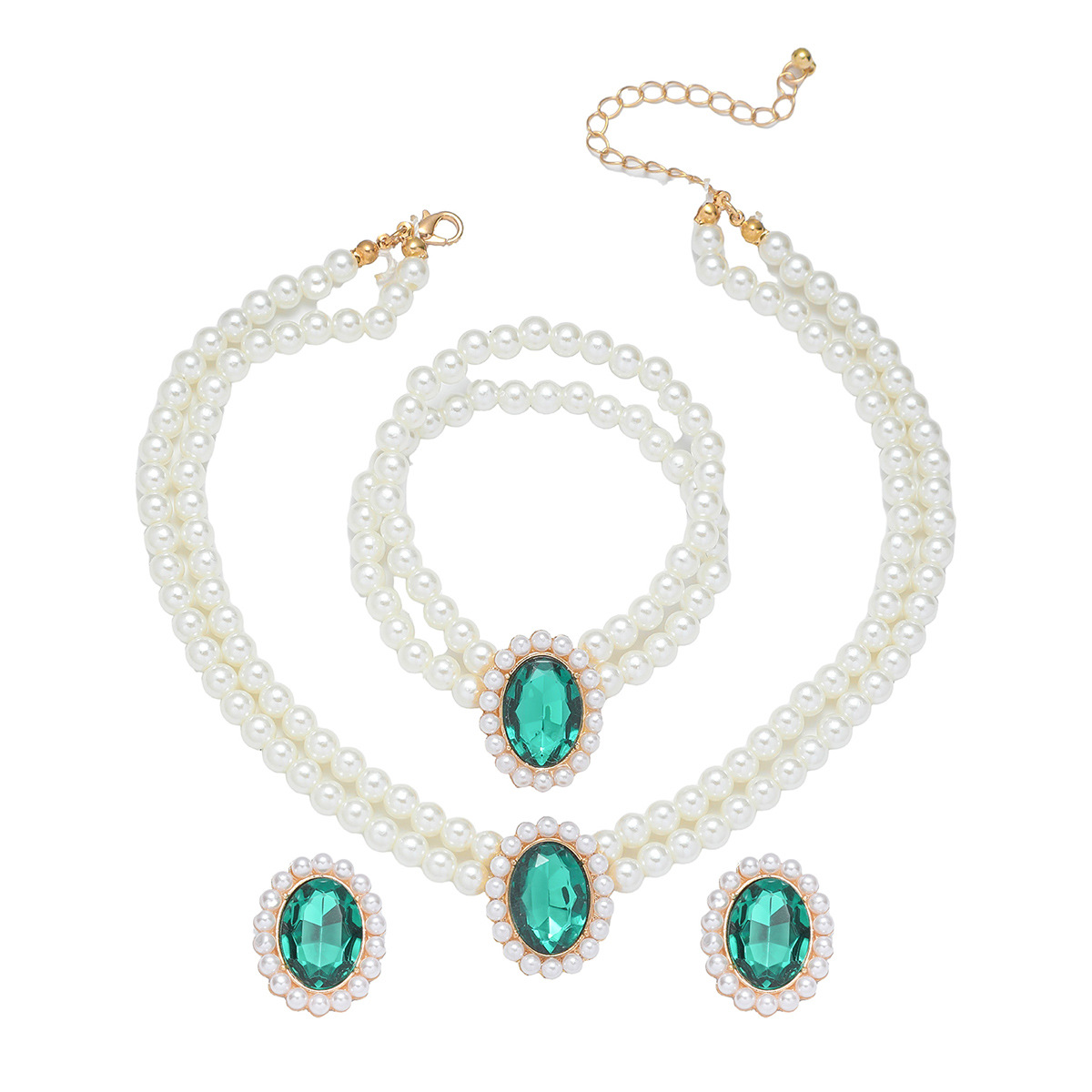 双层珍珠水晶首饰套装