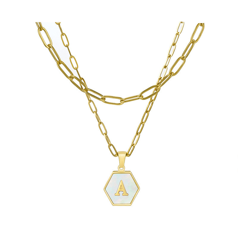 双层回形针贝壳26个字母项链